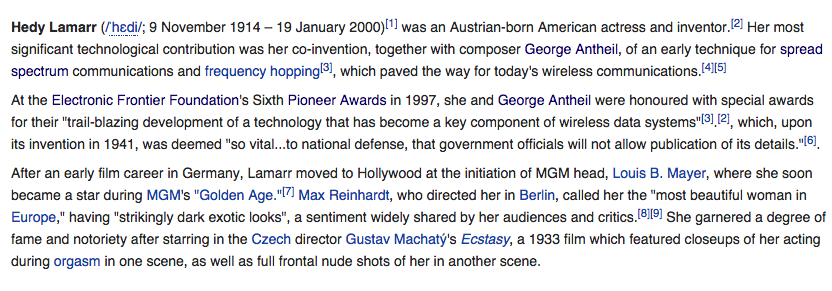 Screenshot of Hedy Lamarr's Wikipedia, August 19 2014